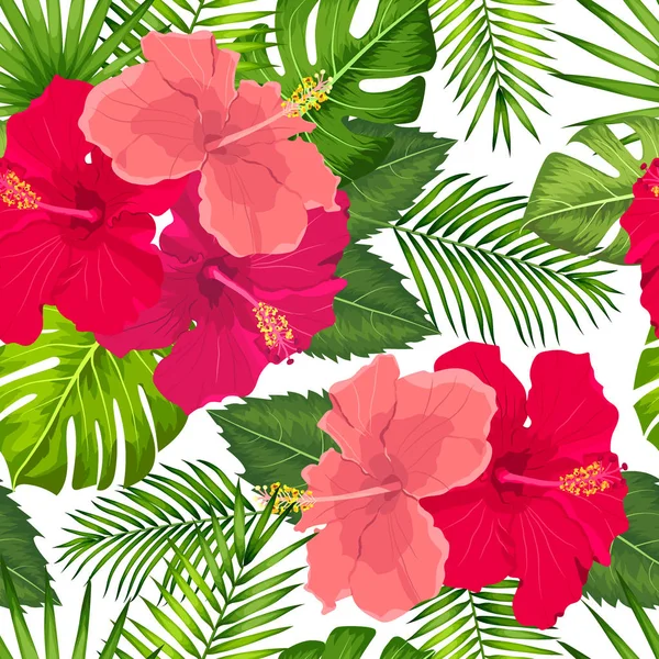 Patrón tropical vectorial con flores de hibisco y hojas tropicales. Diseño de fondo floral para cosméticos, spa y textiles . — Archivo Imágenes Vectoriales