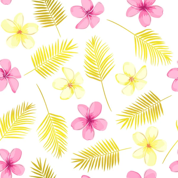 Patrón tropical sin costuras con hojas de palma exóticas y flores tropicales. Monstera tropical. Al estilo hawaiano. Ilustración vectorial . — Vector de stock