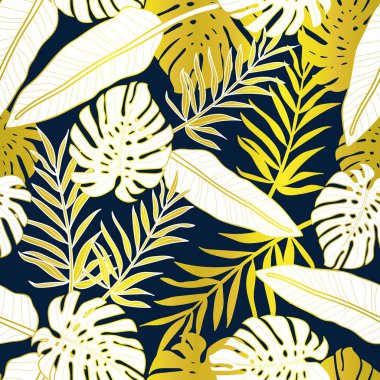 Tropikal palmiye yaprakları, orman yaprak sorunsuz vektör çiçek desenli arka plan