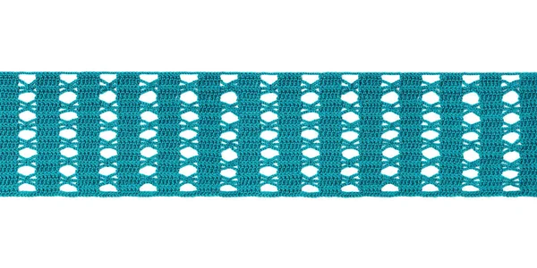 バナーの形でアクリル糸のニットパターンは コピースペースと白の背景に隔離された色をMentheアクア — ストック写真