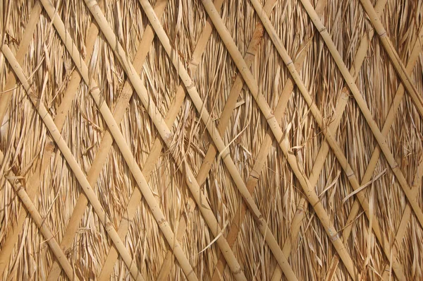 Tradicional Palha Parede Telhado Fundo Feno Grama Seca Fundo Thatched — Fotografia de Stock