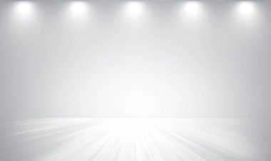 Ürün gösterimi için zemin üzerinde spot ışıkları olan beyaz gri gradyan arkaplan.