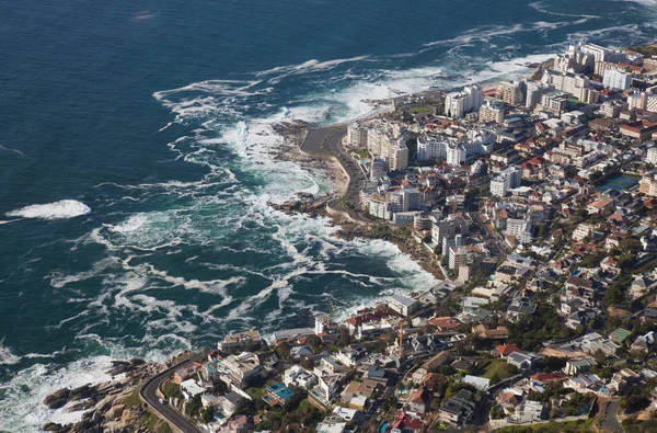 Aerial view of Cape town South Africa from a helicopter. Panorama Cape Town South Africa from birds eye view on a sunny day — Stock Photo, Image