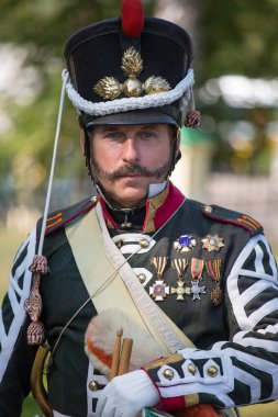Borodino köyü, Moskova bölgesi Rusya - 02.09.2018: Rus ve Fransız kuvvetleri arasında 1812 yılında Borodino Savaşı 'nın yeniden inşası.