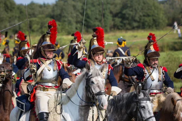 Borodino village, moskau region russland - 02.09.2018: die rekonstruktion der schlacht von borodino im jahr 1812 zwischen russischen und französischen kräften. — Stockfoto