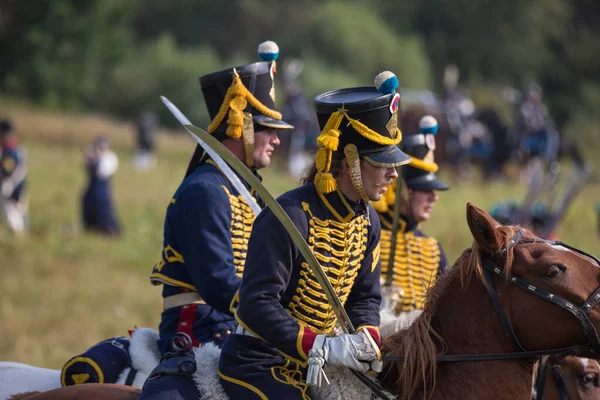 Borodino village, moskau region russland - 02.09.2018: die rekonstruktion der schlacht von borodino im jahr 1812 zwischen russischen und französischen kräften. — Stockfoto