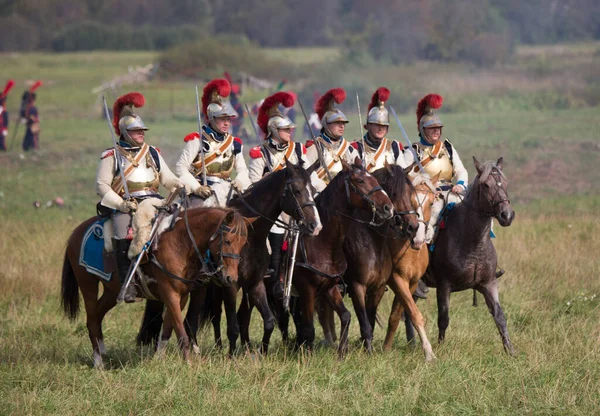 stock image Borodino village, Moscow region Russia - 02.09.2018: The reconstruction of the Battle of Borodino in 1812 between Russian and French forces.