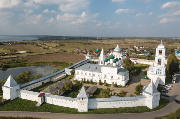 Aerial summer view of white Nikitskiy monastery with silver domes in Pereslavl Zalessky, Yaroslavl Region, Russia. Golden Ring of Russia — Stock Photo, Image
