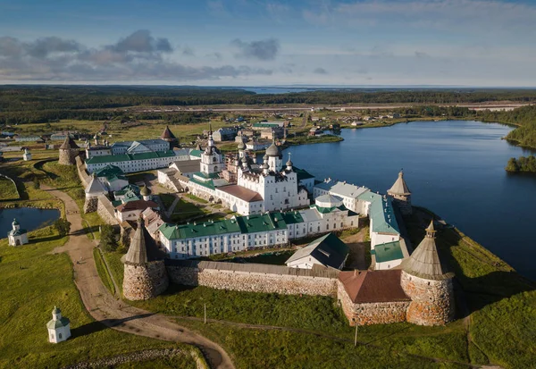 Panoramische Landschapsfoto Van Het Solovetsky Klooster Vanuit Vogelperspectief Rusland Regio — Stockfoto