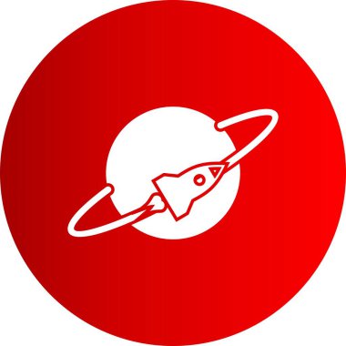 Satürn gezegeni ve roket simgesi, vektör illüstrasyonu