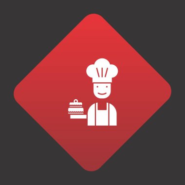 Projeniz için kırmızı arkaplanda aşçı vektör simgesi