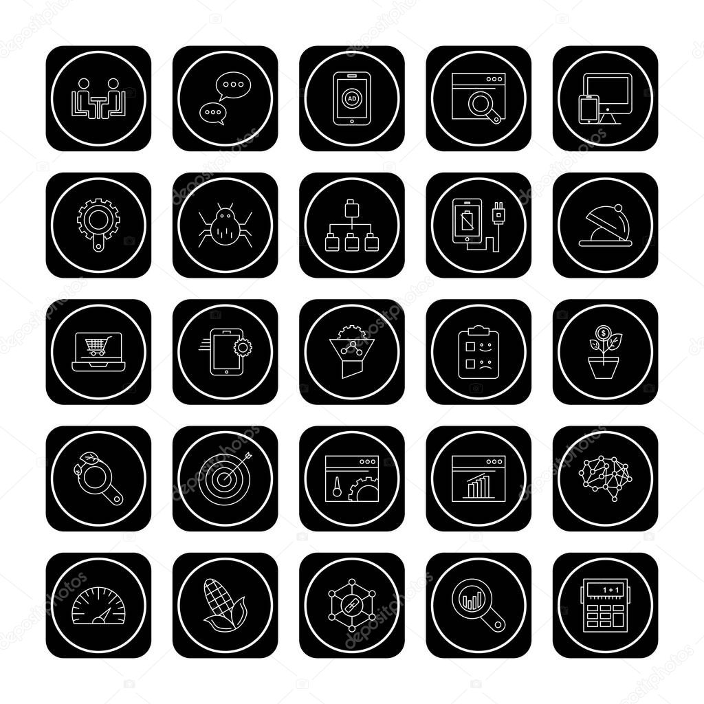 Set Of Universal 25 Icons. Black background