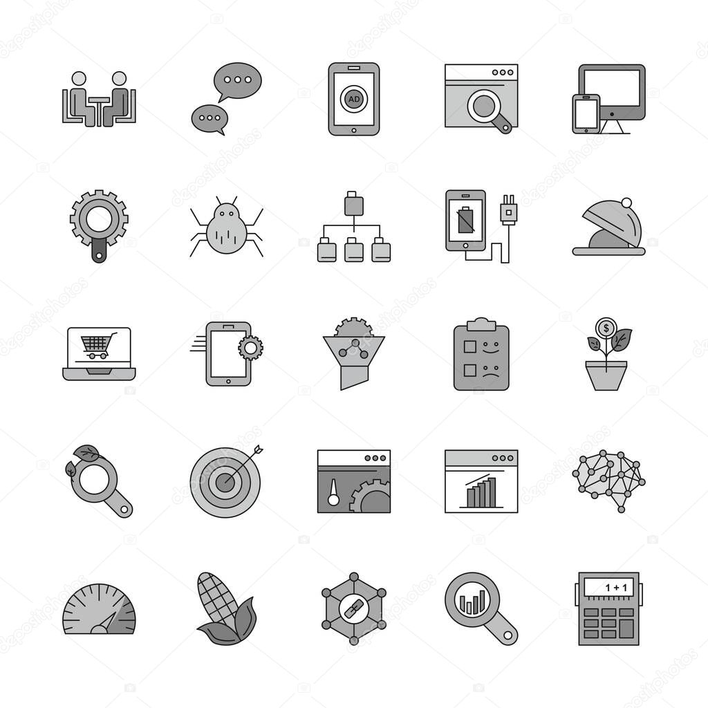 Set Of Universal 25 vector Icons in grey