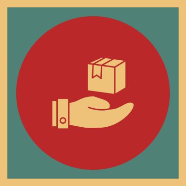 Paket simgesi olan bir kutuyu tutan el.