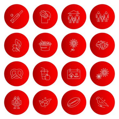 16 kırmızı yuvarlak simge, web simgeleri kümesi, vektör illüstrasyonu 