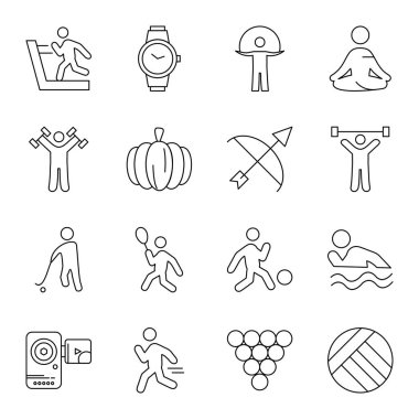 Mobil Uygulama ve web sitesi için 16 farklı simge, vektör illüstrasyonu 