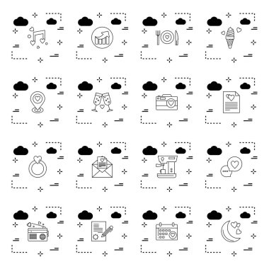 Web ve mobil uygulama için 16 Kullanıcı Arayüzü Simgesi, vektör illüstrasyonu 