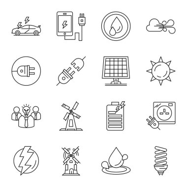 Mobil Uygulama ve web sitesi için 16 farklı simge, vektör illüstrasyonu 