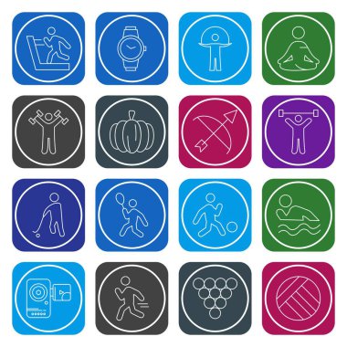 Mobil Uygulama ve web sitesi için renkli farklı Evrensel Simgeler, vektör illüstrasyonu 