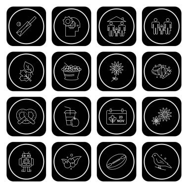 siyah simgeler, Mobil Uygulama ve web sitesi için 16 farklı Evrensel Simge, vektör illüstrasyonu 