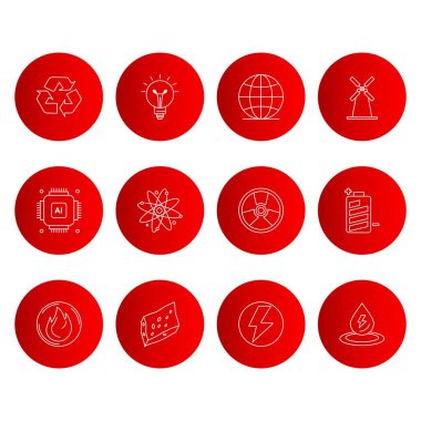 kırmızı yuvarlak simgeler, Evrensel İlgili Simgeler koleksiyonu, vektör illüstrasyonu 