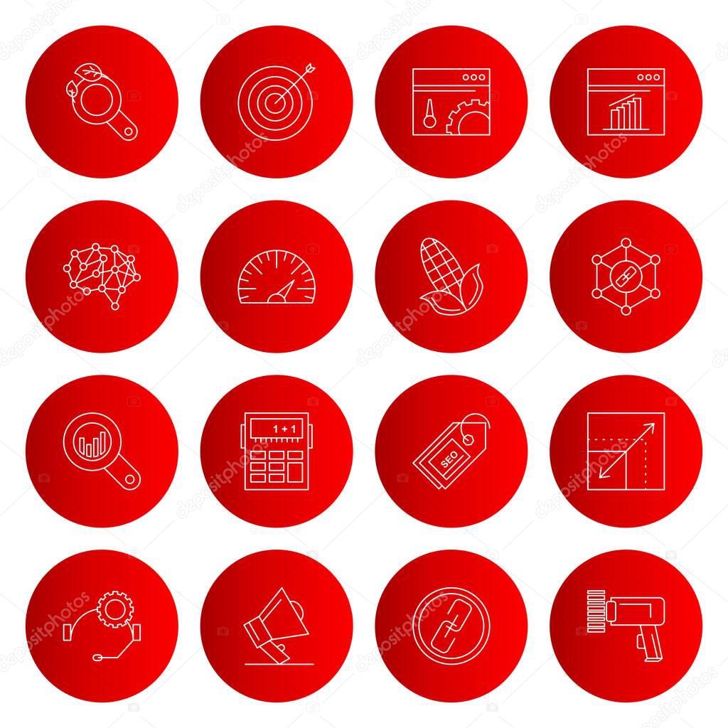 16 red round simple icons, Set of web Icons, vector illustration 
