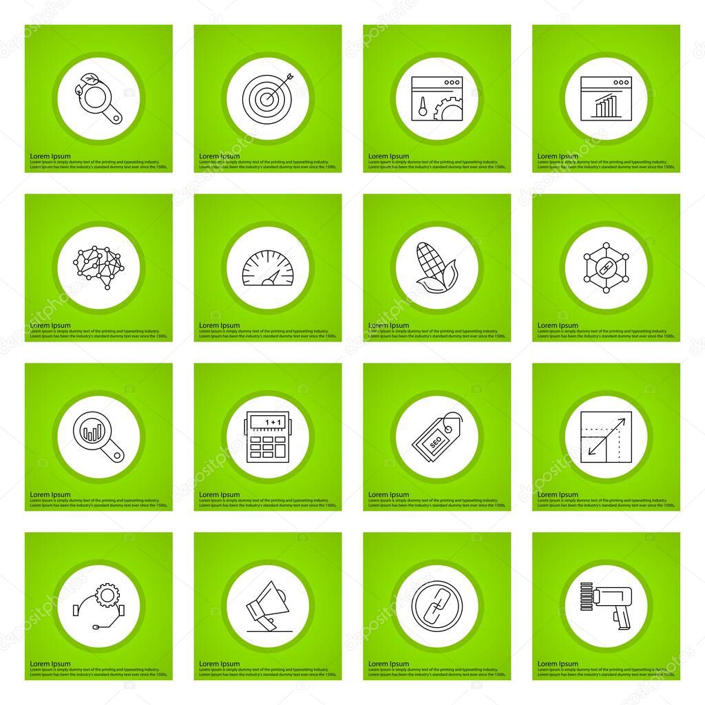 16 green Icons For Mobile Application and website, vector illustration 