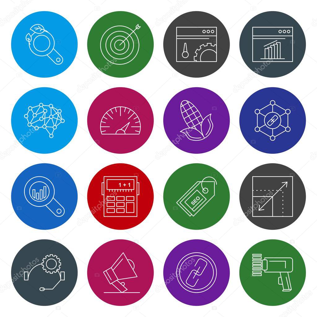 16 colorful simple icons, Set of web Icons, vector illustration 