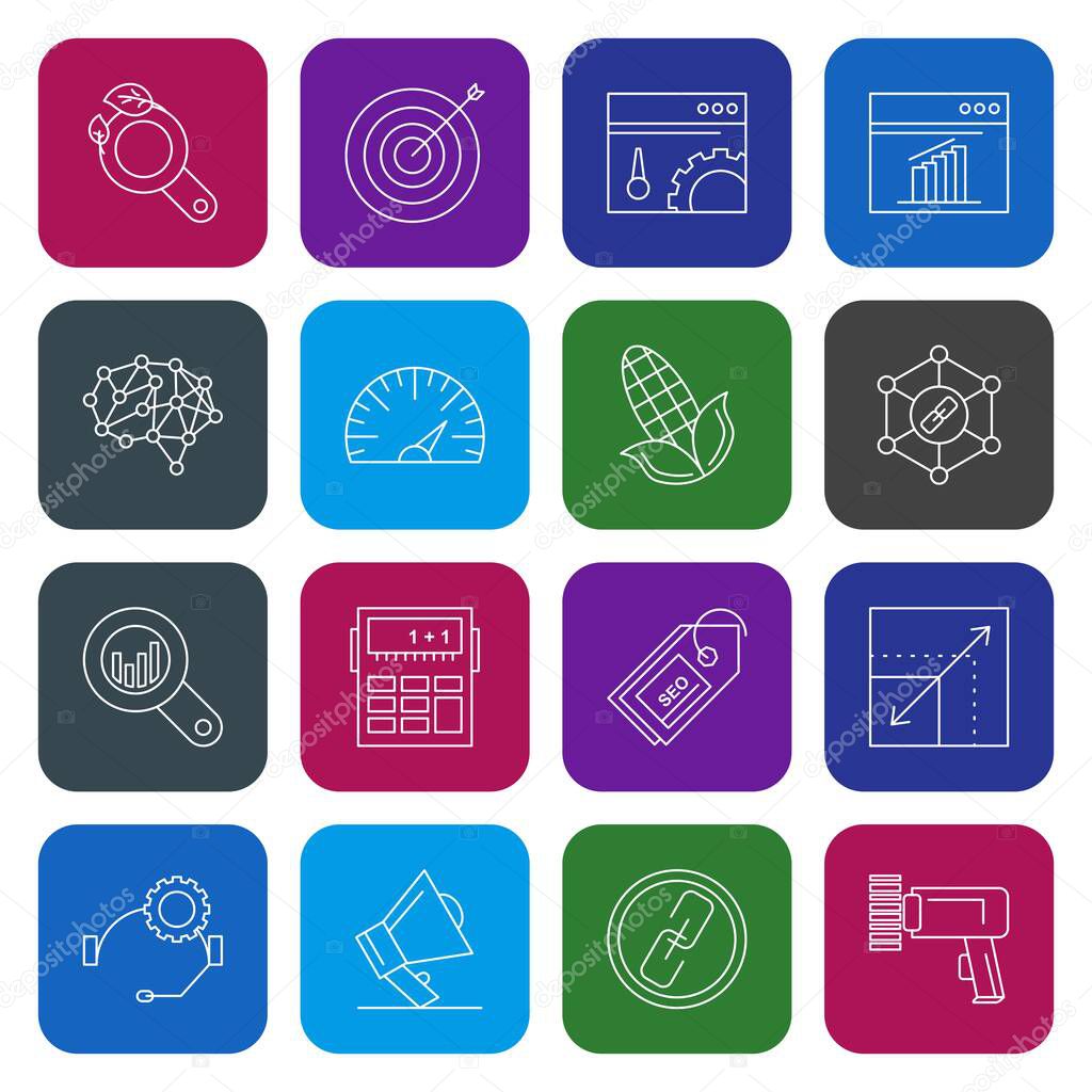 16 colorful simple icons, Set of web Icons, vector illustration 