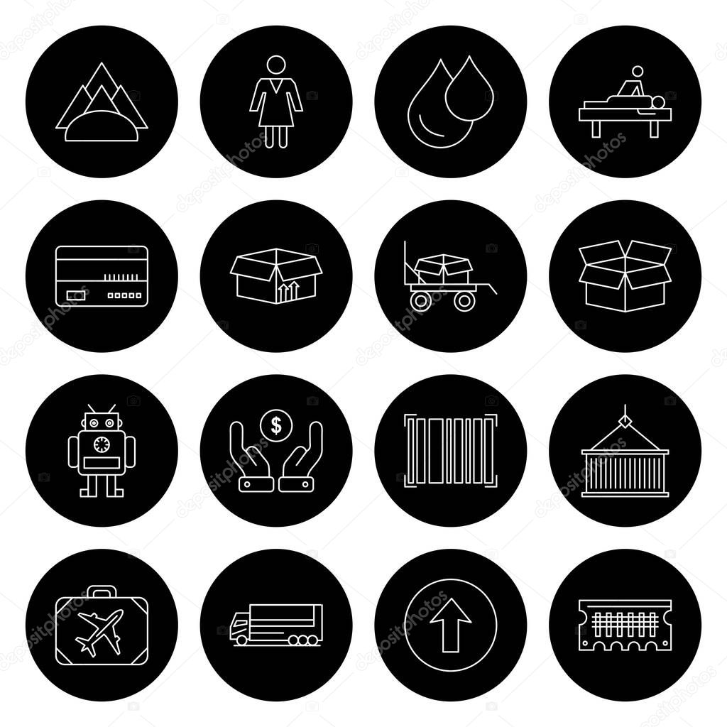 16 black simple icons, Set of web Icons, vector illustration 