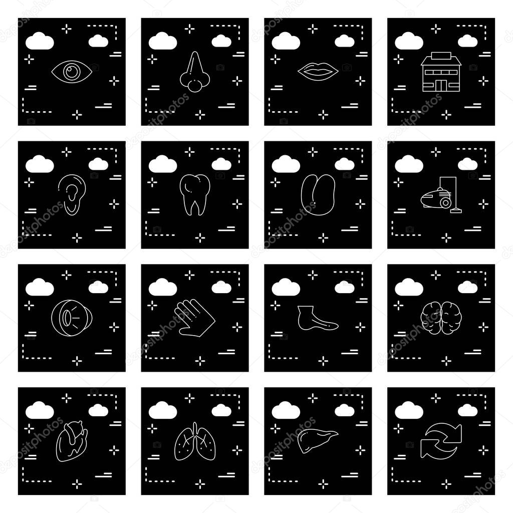 black icons, 16 different Universal Icons For Mobile Application and website, vector illustration 