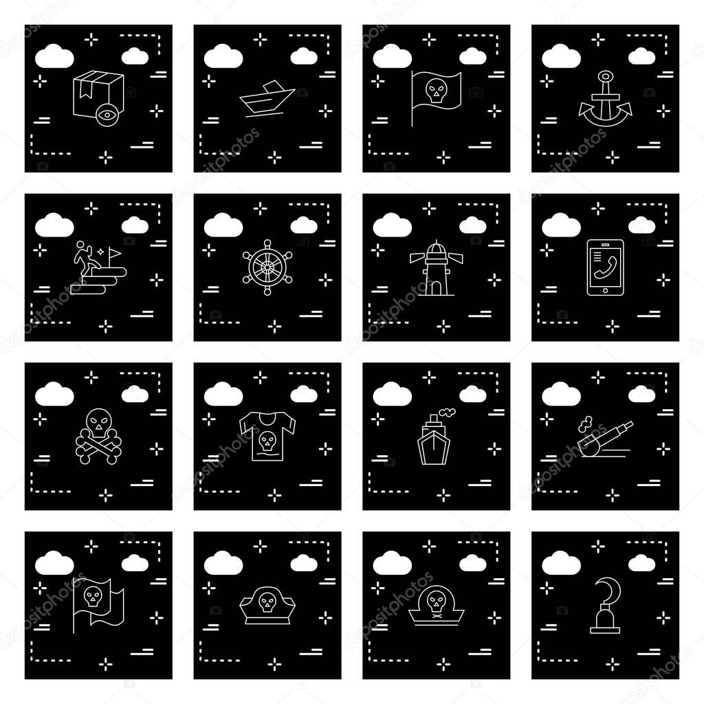 black icons, 16 different Universal Icons For Mobile Application and website, vector illustration 