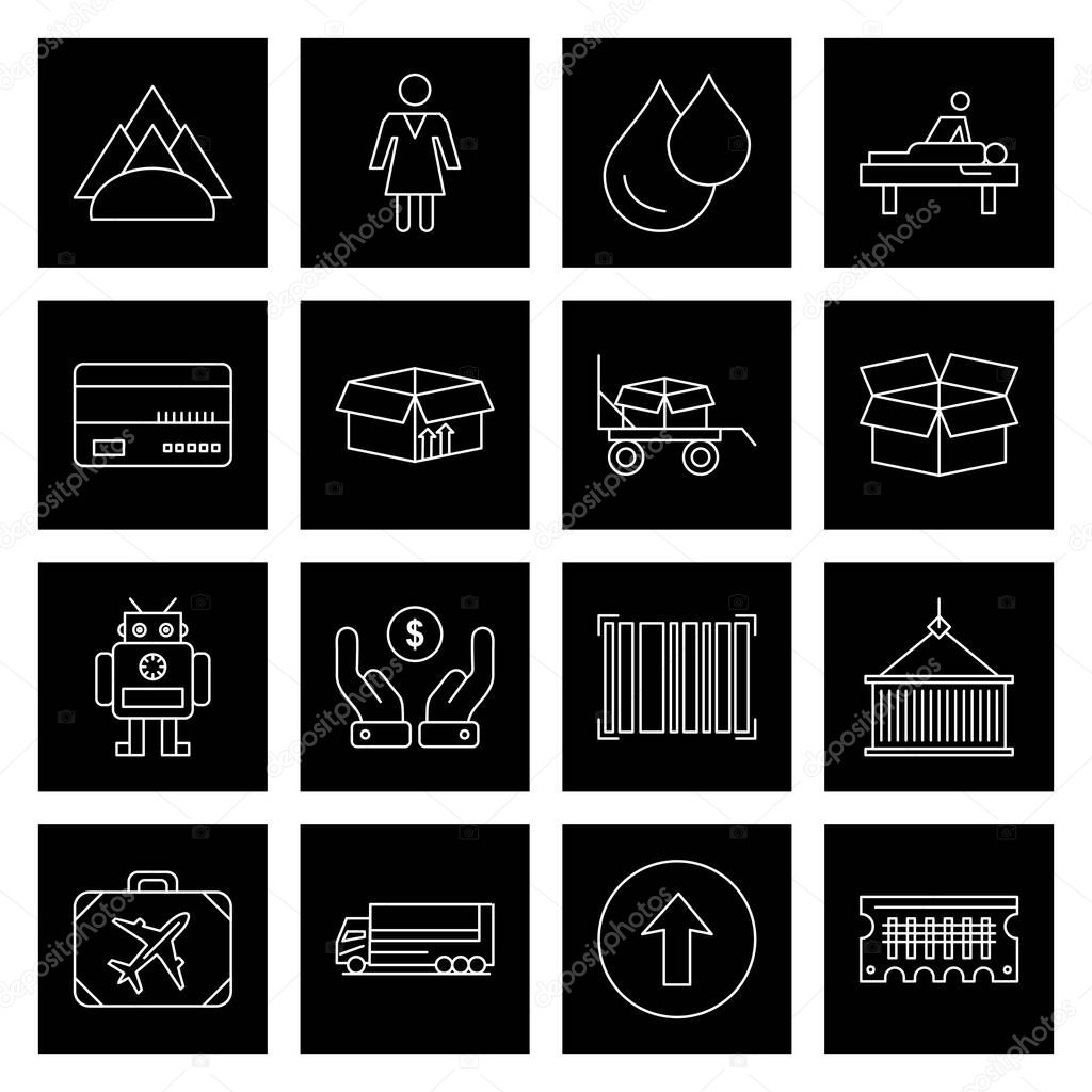 black icons, 16 different Universal Icons For Mobile Application and website, vector illustration 
