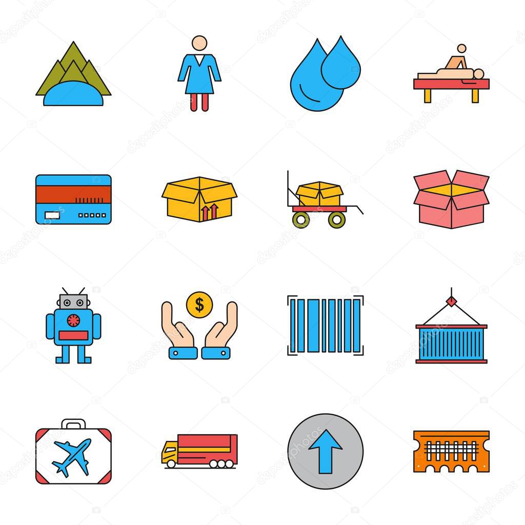 16 different Universal Icons For Mobile Application and website, vector illustration 