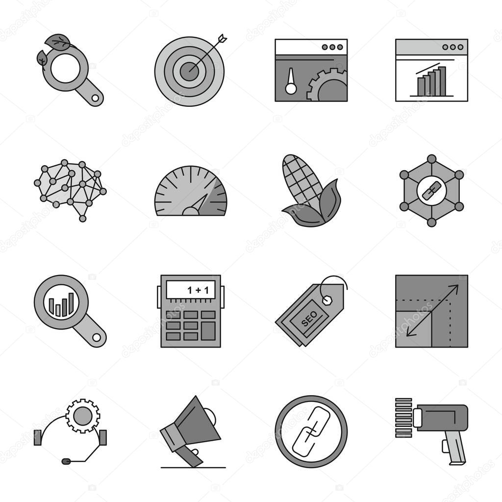 16 different Icons For Mobile Application and website, vector illustration 