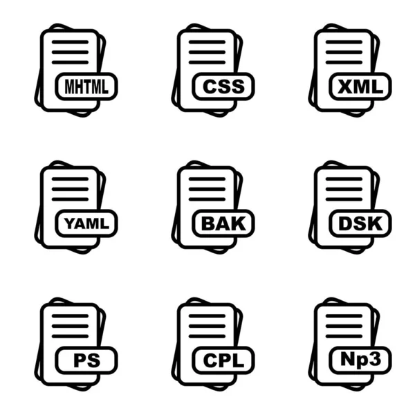 Set Von Dateiformat Symbolen Für Web Und Mobilanwendungen Vektorillustration — Stockvektor