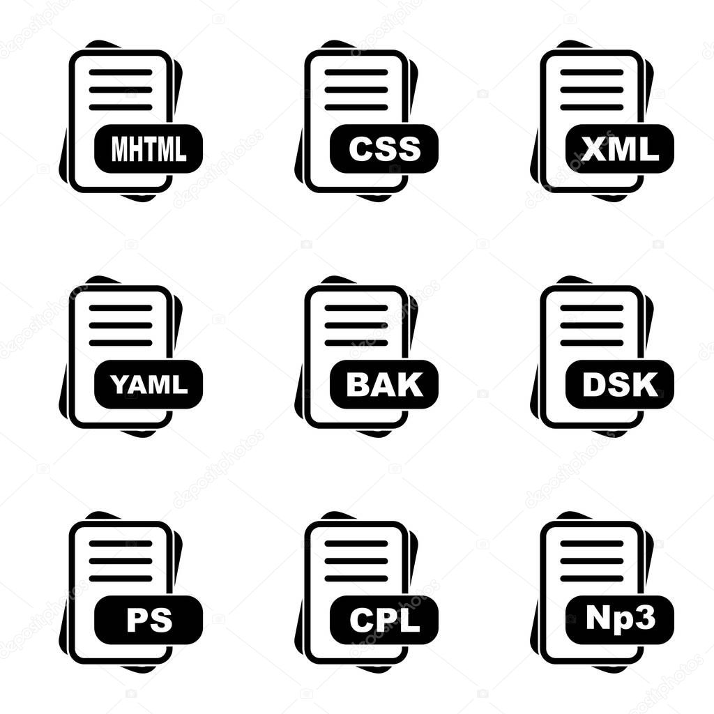  Set of file format icons, vector illustration  