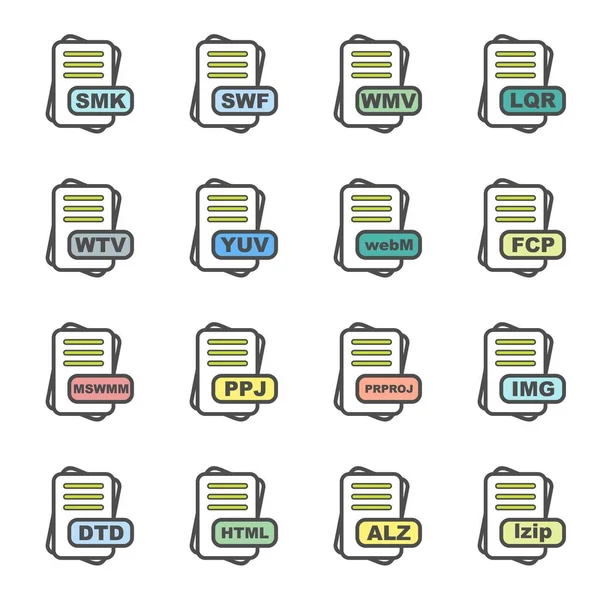 Set Von Dateiformat Symbolen Vektorillustration — Stockvektor