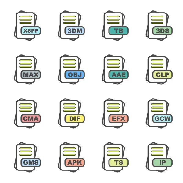 Set Von Dateiformat Symbolen Vektorillustration — Stockvektor