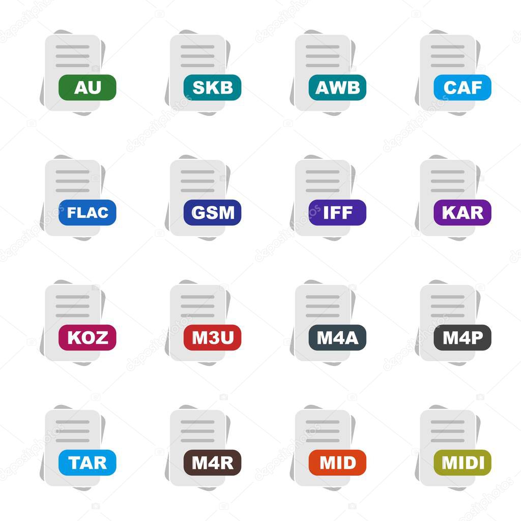  Set of file format icons, vector illustration