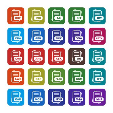  Dosya biçimi simgeleri, vektör illüstrasyonları