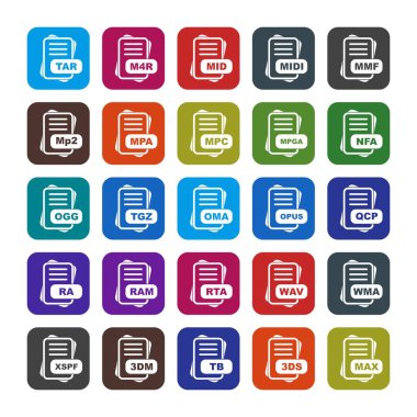  Dosya biçimi simgeleri, vektör illüstrasyonları
