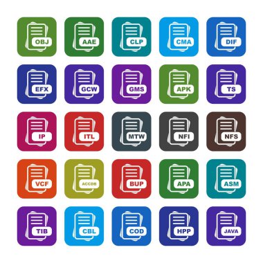  Dosya biçimi simgeleri, vektör illüstrasyonları