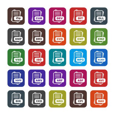  Dosya biçimi simgeleri, vektör illüstrasyonları