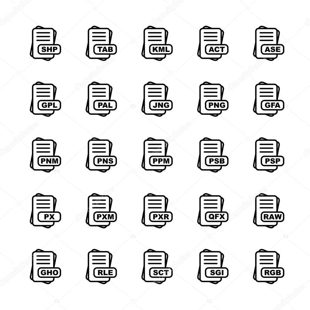  Set of file format icons, vector illustration