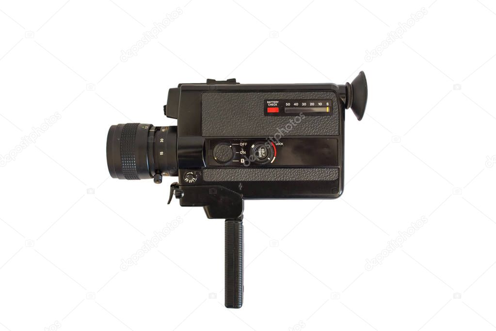 Old movie camera super eight isolated on white background