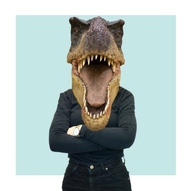 Çağdaş sanat kolajı. Tyrannosaurus rex siyah tarzı seviyor. Minimum tasarım