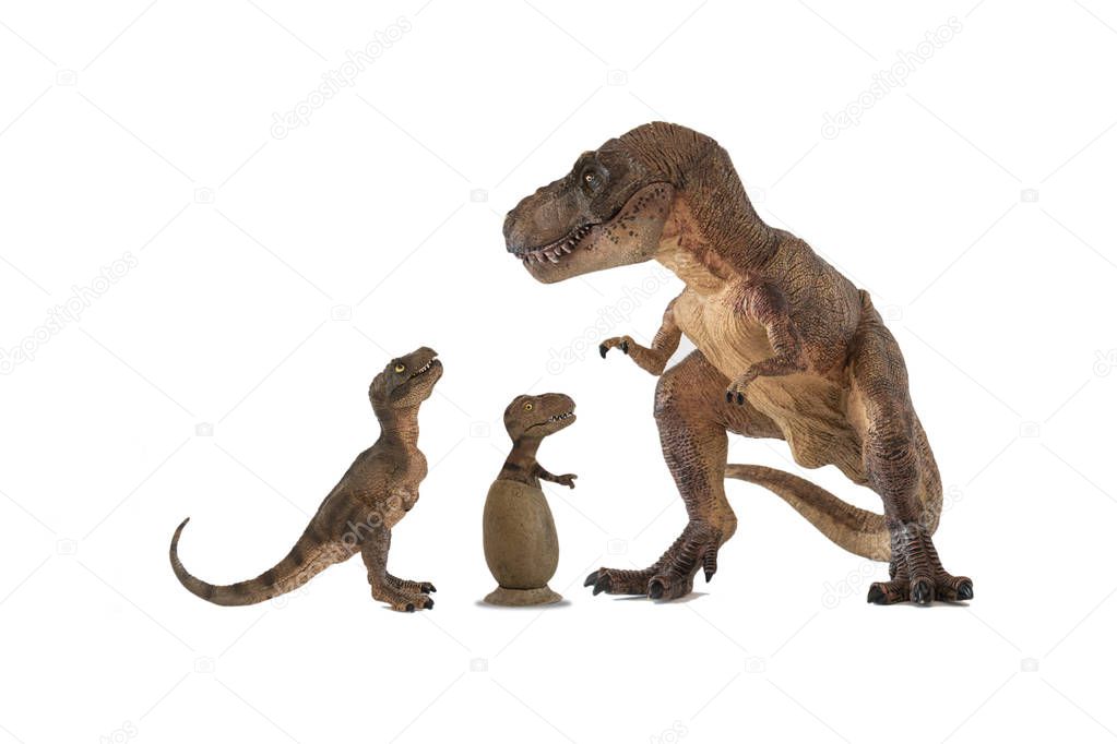 Tyrannosaurus rex with baby tyrannosaurus rex and newborn tyrannosaurus into egg