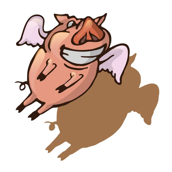 Glücklich fliegendes Schwein mit Schatten. Vektorillustration — Stockvektor