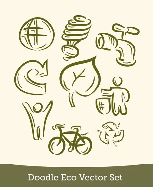 Eco set doodle aislado sobre fondo blanco. Vector — Archivo Imágenes Vectoriales